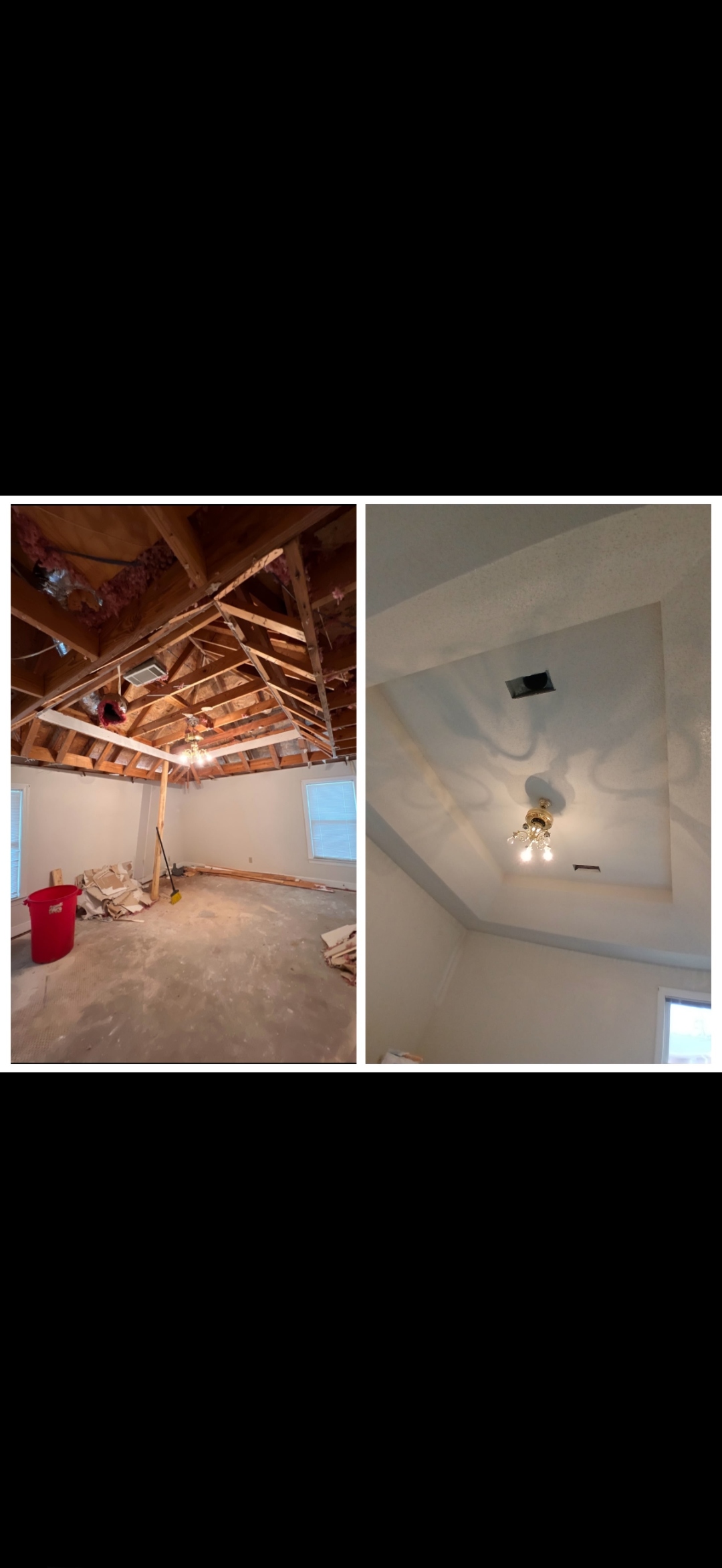 Ceiling repair — before and after