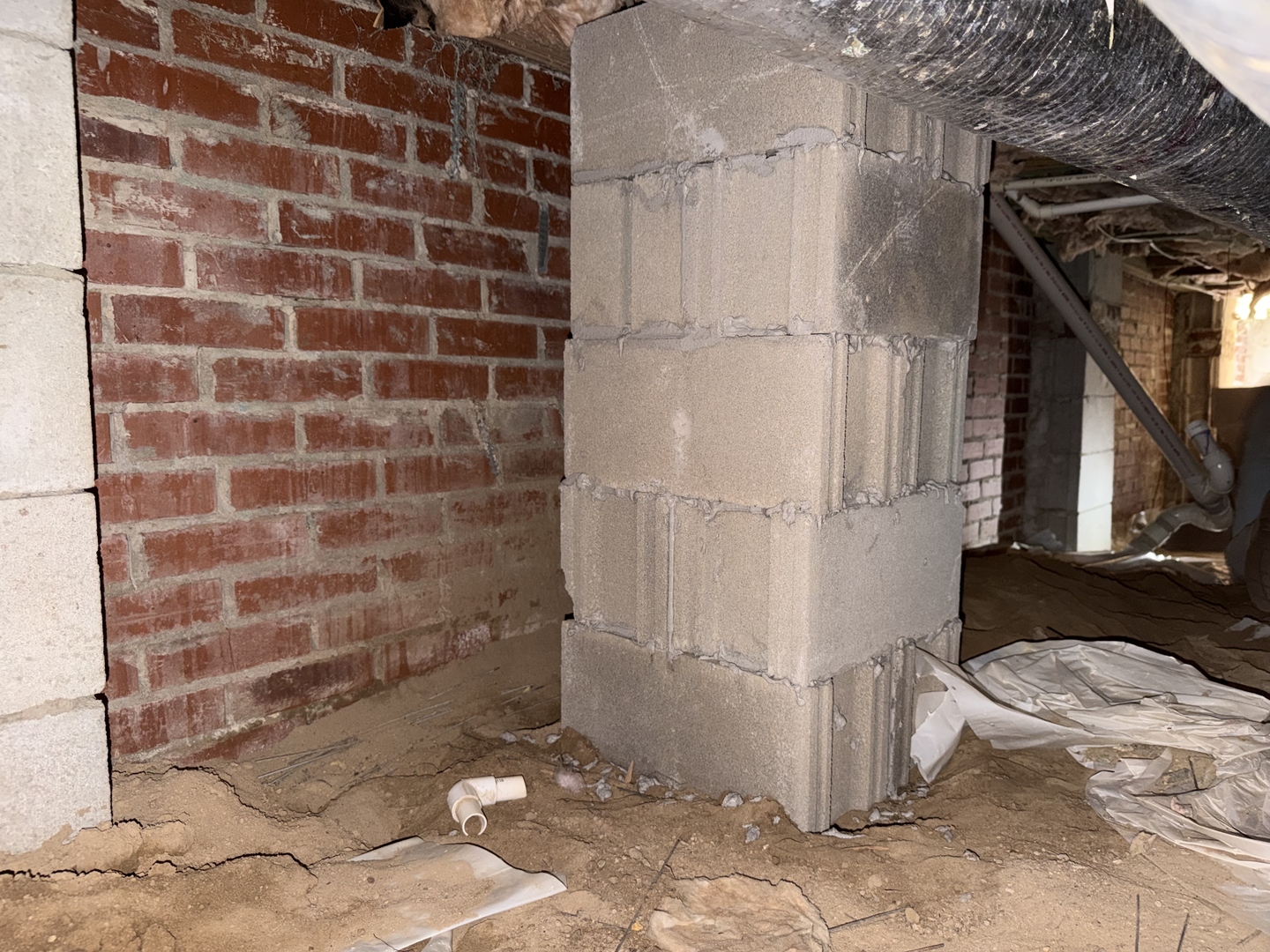 New block pier installation in crawl space